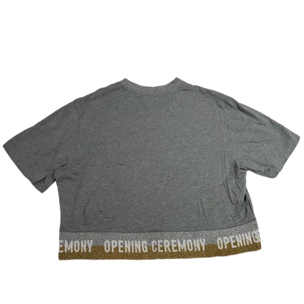 Opening Ceremony | Grey Cropped Shirt w/Gold and Silver Metallic Band | Sz Large - Picture 4 of 5